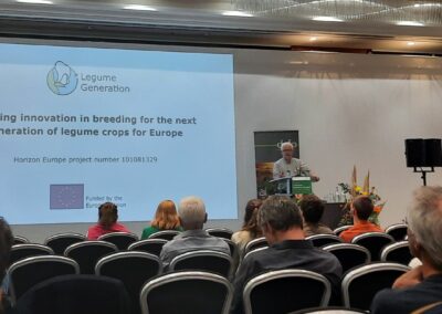 Presentation screen at the second National Legume Congress, discussing innovation in legume breeding for the next generation of legume crops in Europe.